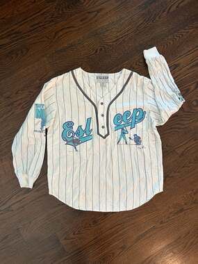 Vintage 1999 Esleep Pjams Long Sleeve Pinstripe Baseball-Style Pajama Shirt